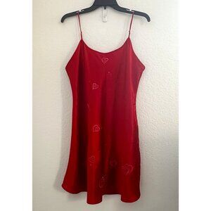 Inner‎ Most Nightgown Lingerie Chemise Size XL Red Satin Embroidered HEARTS Y2K